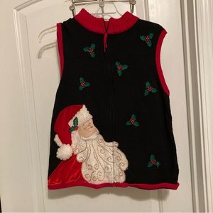 Vintage Black and Red Multi Color Santa Ugly Christmas Sweater Vest